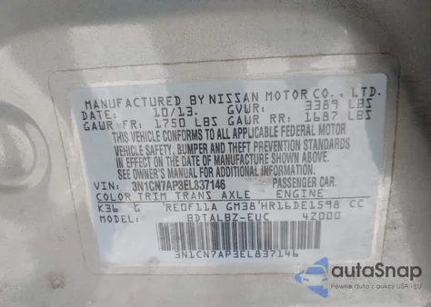 2014 Nissan Versa 1.6 Sv from USA, damaged, VIN 3N1CN7AP3EL837146